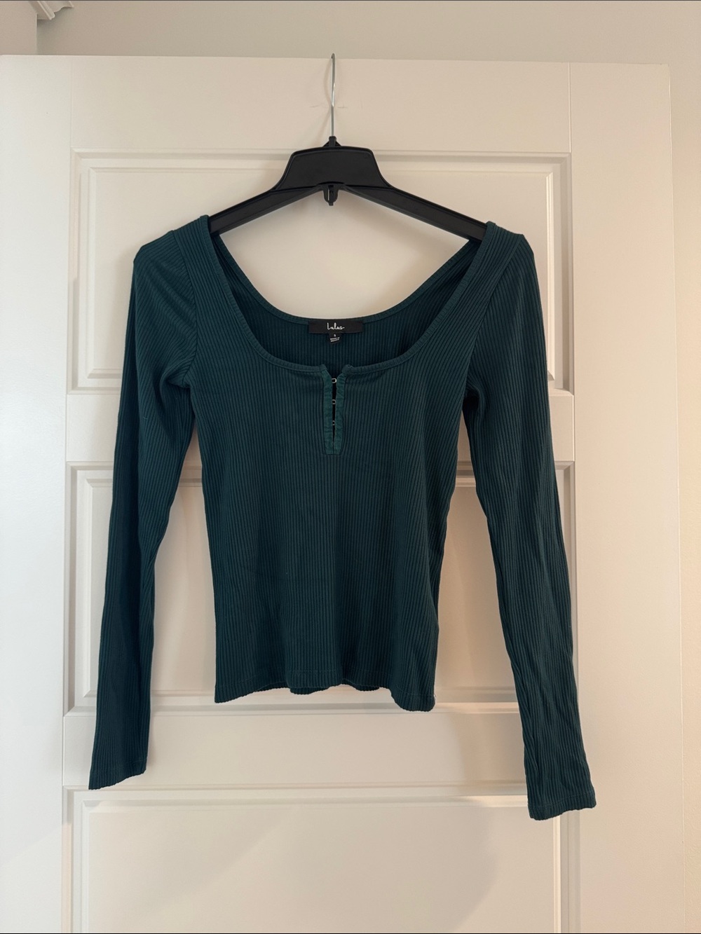 Lulu's Deep Teal Ribbed Henley Scoop Neck Long Sleeve Top